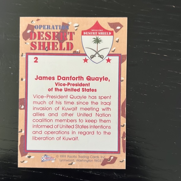 Desert Storm trading card. Vice-President Dan Quayle - Picture 2 of 3